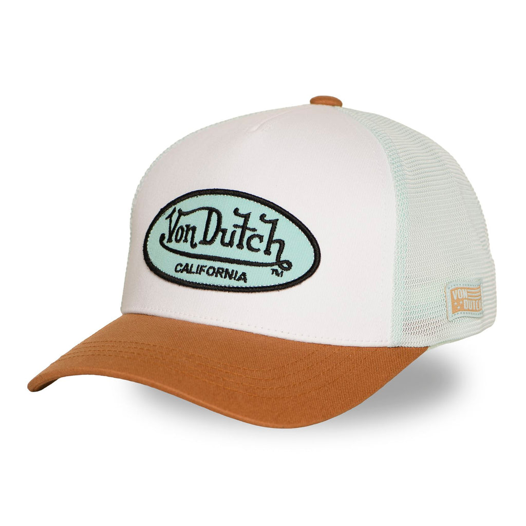 Von Dutch Trucker Cap Blanc/Camel — Patch Oval Menthe California