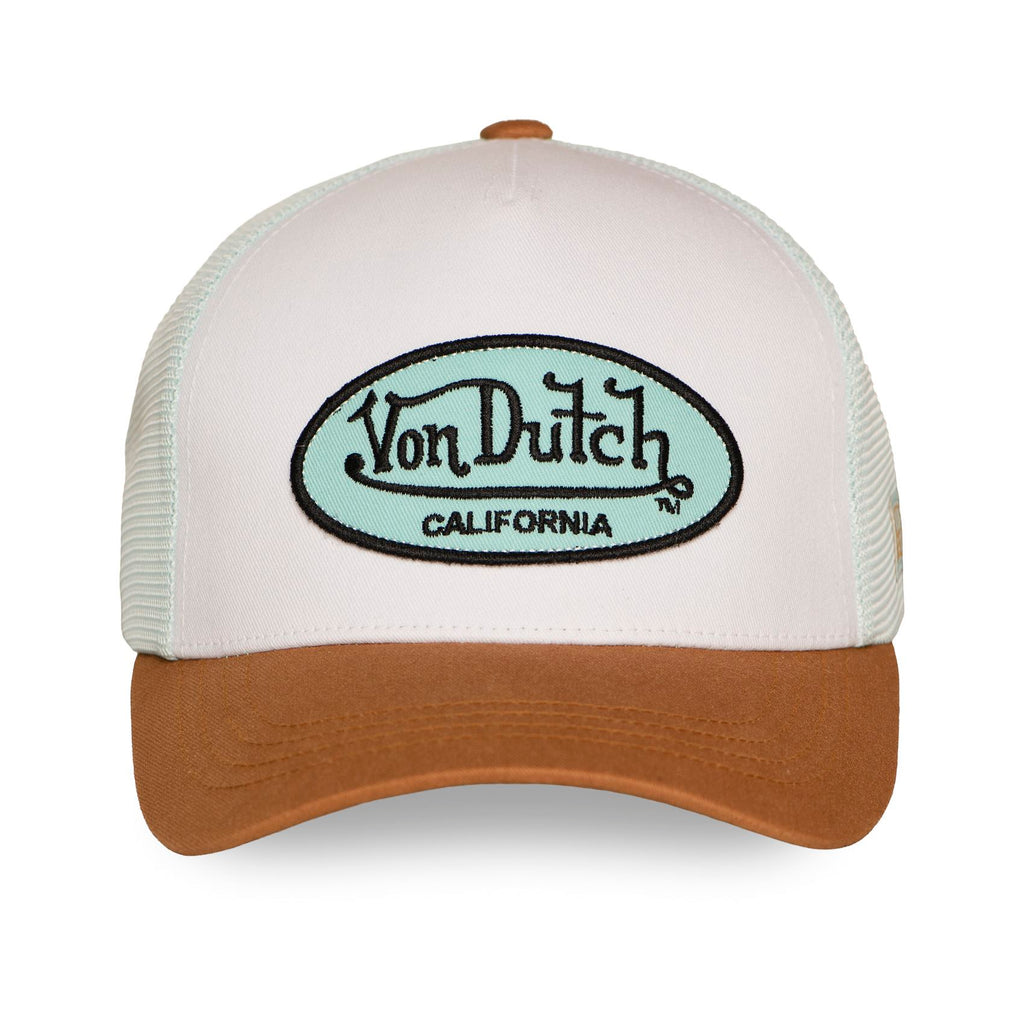 Von Dutch Trucker Cap Blanc/Camel — Patch Oval Menthe California