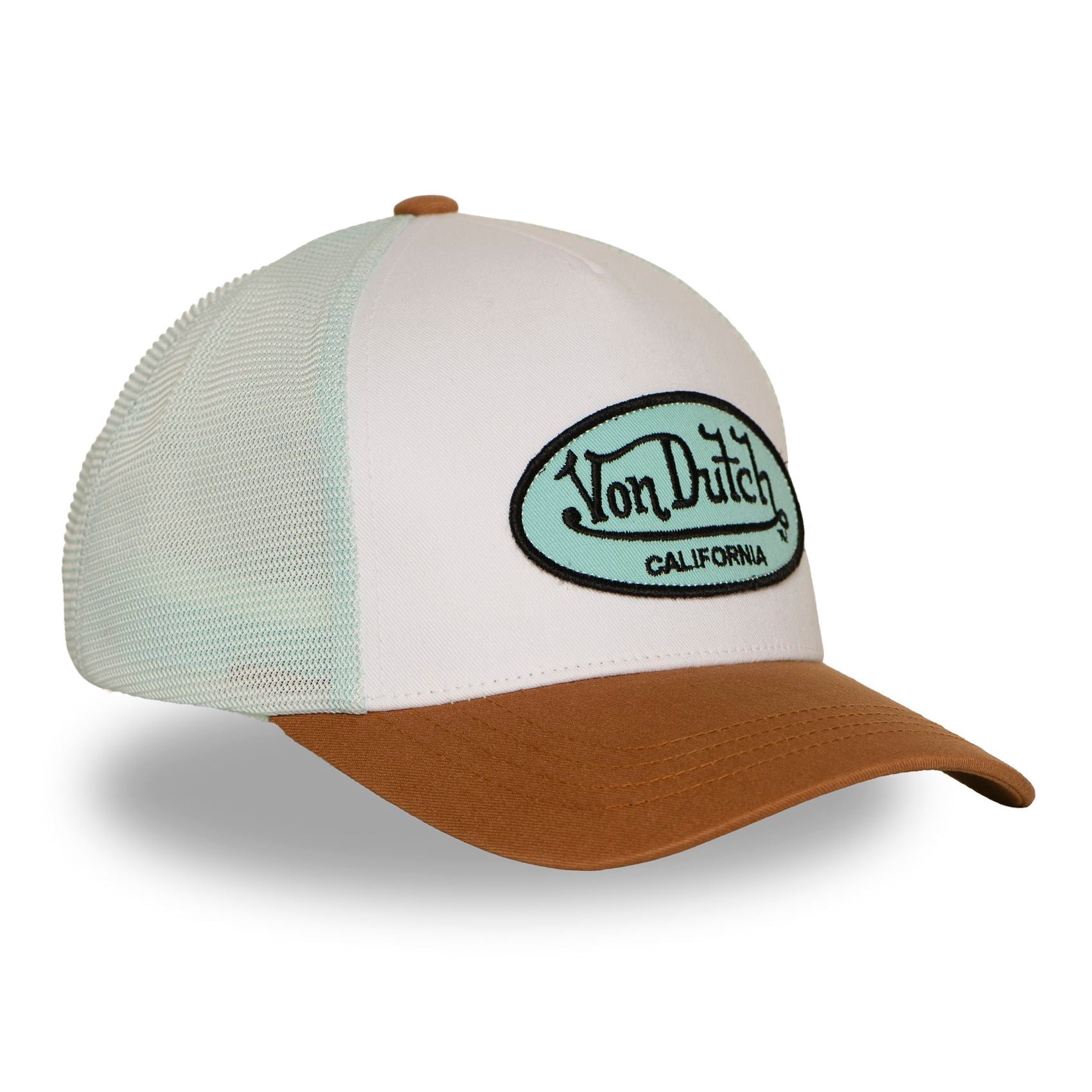 Von Dutch Trucker Cap Blanc/Camel — Patch Oval Menthe California